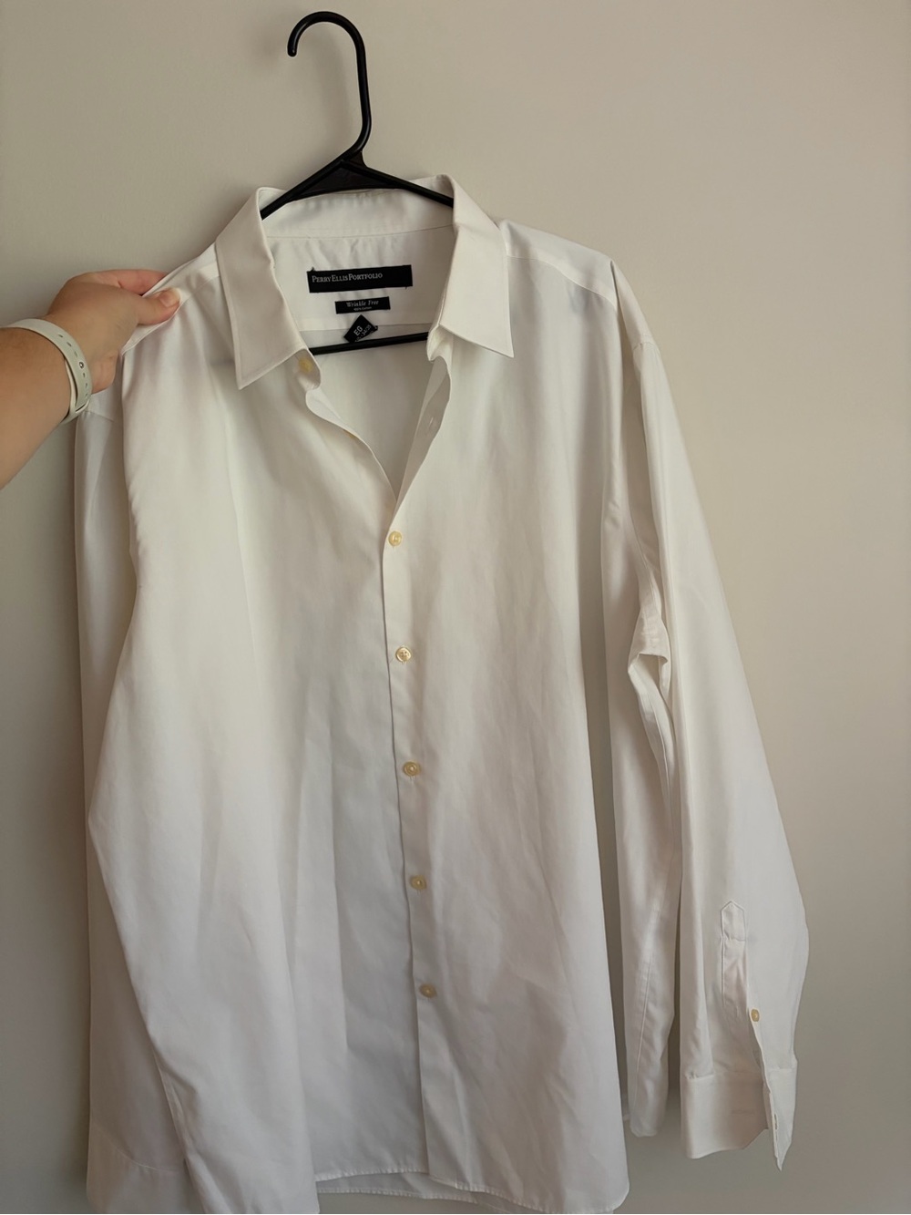 Perry Ellis White Men's Dress Shirt - Classic Point Collar